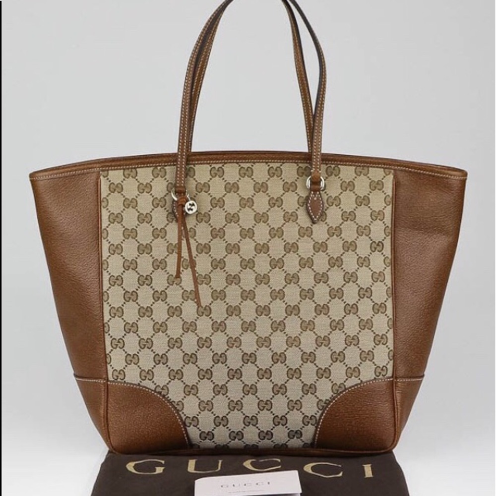 NEW Gucci Bree Canvas/Leather Beige-Ebony tote - Picture 4 of 16